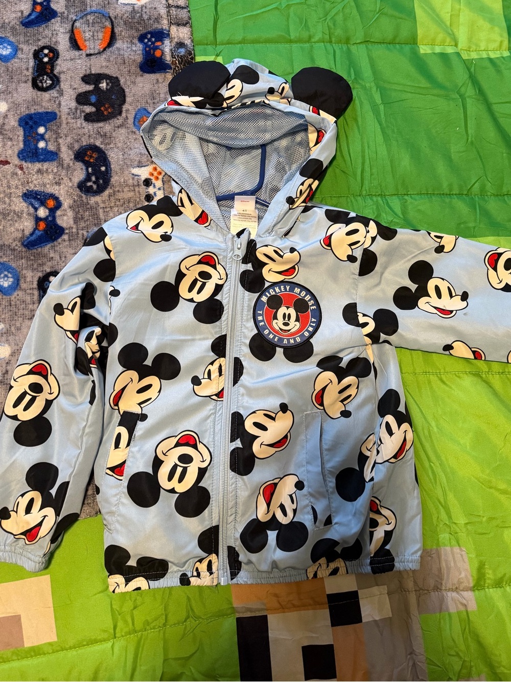 Disney Light Blue Mickey Mouse Hooded Raincoat with Ear Hood